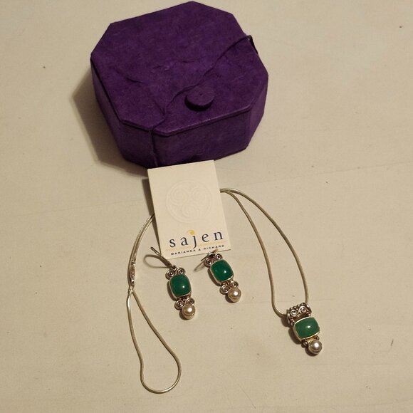 STUNNING SAJEN Chrysoprase and Pearl Silver Pendant and Earring Set BNIP 925 - Picture 2 of 10